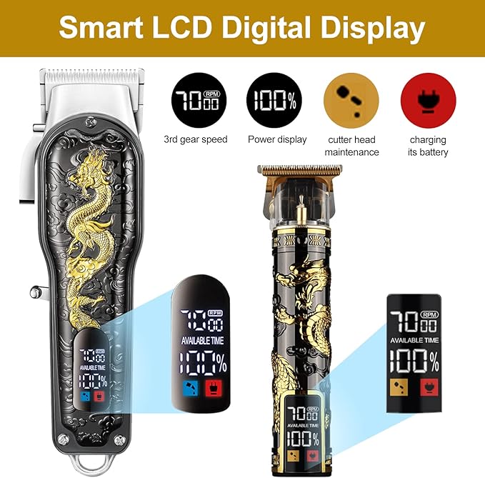 HIENA PRO Hair Clippers for Men T-Blade Trimmer Set, Men Professional Cordless Barber Hair Clippers Set with LED Display