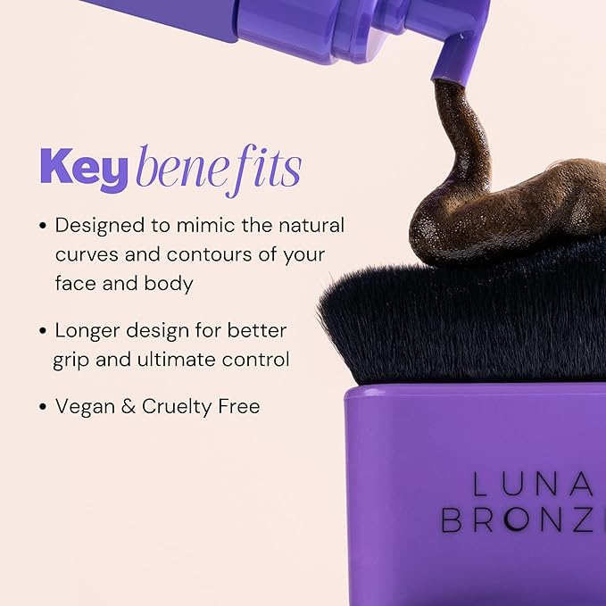 Luna Bronze Contour Blending Brush | Sculpted Kabuki Brush for Self Tan or Liquid Foundation Application | Easily Achieve Self Tan Contour Look | Quality with Multiple Uses & Vegan Bristles (1 item)