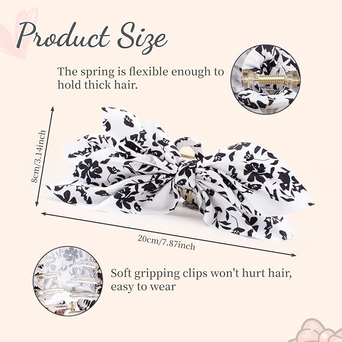 Bow Claw Clips Bow Hair Clips White 3PCS Big Hair Bows for Women Butterfly Styling Large Hair Clips for Thick Hair for Girls Hair Accessories for Teen