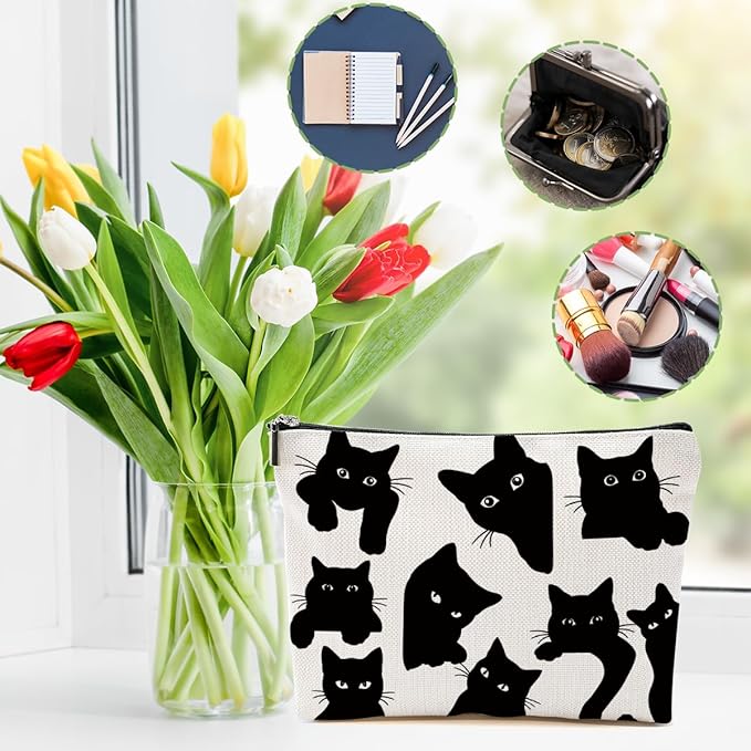 Funny Black Cat Makeup Bags for Women - Cat Gifts for Women Cats Lovers, Cats Mom Gifts Cosmetic Bag Travel Organizer Zipper Friendship Christmas Birthday Gift