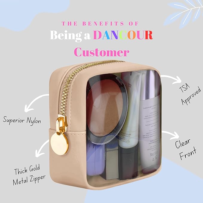 Beige Mini Makeup Bag - Clear Travel Cosmetic Case With Pouch, Small Cosmetic Pouch for Purse
