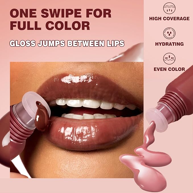 Tinted Lip Serum Gloss – Hydrating Lip Plumper with Natural Shine, Nourishing Hydration with Polypeptide Non-Sticky, Long-Lasting Color, Moisturizing Lip Makeup (4Pcs)