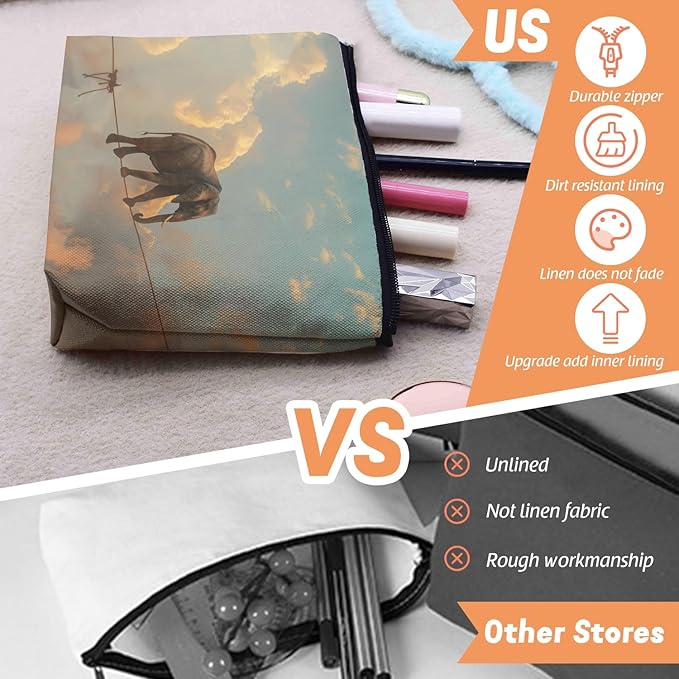 Cosmetic Bags Travel Makeup Toilet Case Waterproof Pouch for Women Girls 6.7X9.45inches - Elephant'S Aerial Adventure on A Thin Rope