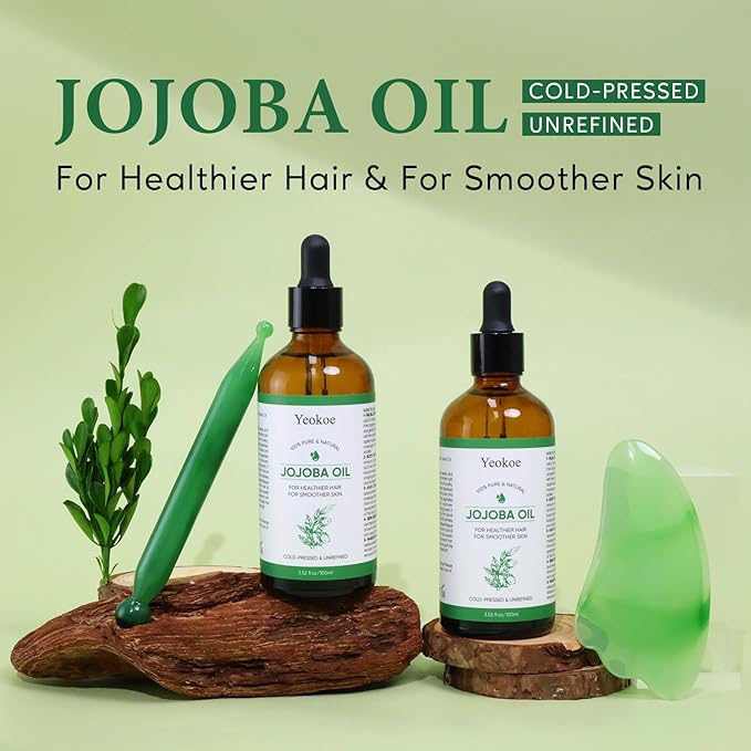 Jojoba Oil Pure Cold Pressed Unrefined Gua Sha for Healthier hair Smoother skin Base Carrier Moisturizing Oil 3.52oz 100ml