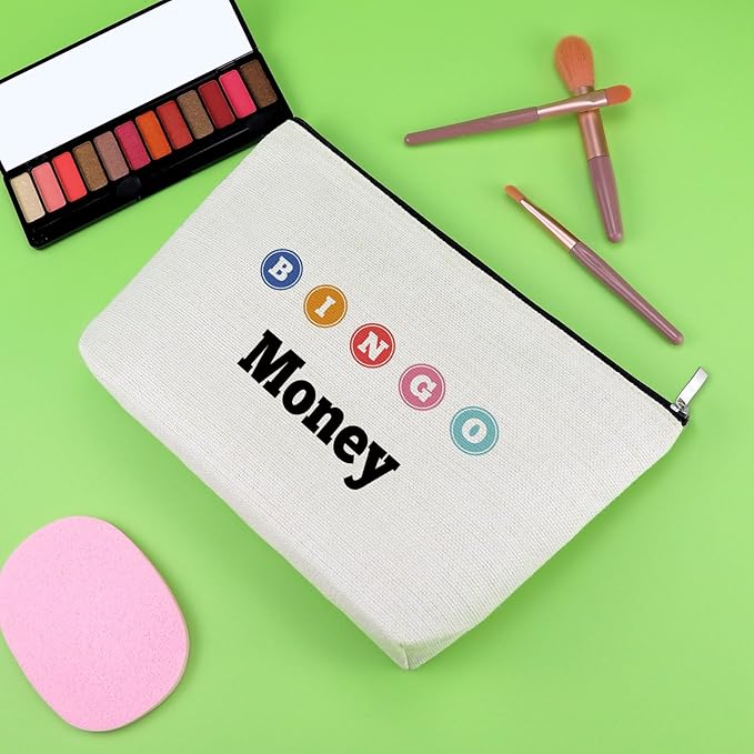 Bingo Gifts Bingo Money Game Makeup Bag Funny Gambler Gifts for Player Casino Lovers Cosmetic Bag Casino Gambling Presents for Best Friend Christmas Birthday Travel Cosmetic Pouch Gambling Presents