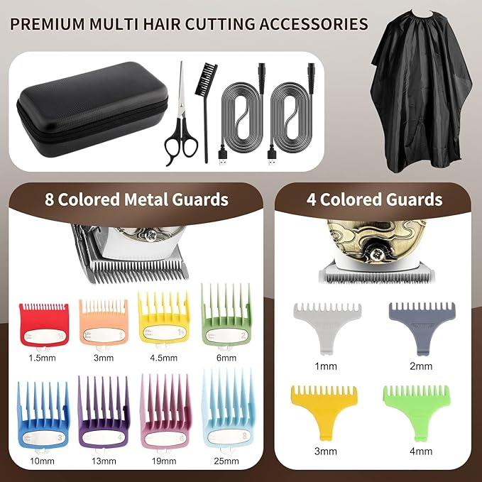 Professional Barber Hair Clippers and Trimmers Set, Cordless Barber Kit Hair Cutting Kit with Travel Case Barber Clippers Set Professioal Mens Grooming Kit