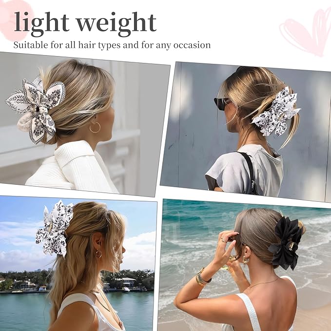 Bow Claw Clips Bow Hair Clips Black White 3PCS Big Hair Bows for Women Butterfly Styling Large Hair Clips for Thick Hair for Girls Hair Accessories for Teen