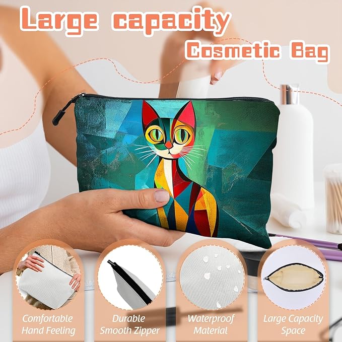 Cosmetic Bags Travel Makeup Toilet Case Waterproof Pouch for Women Girls 6.7X9.45inches - Beautiful Color - Block Kitty