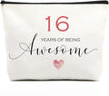 Fkovcdy 16th Birthday Makeup Bag for Girls - Inspirational Sweet 16 Gift for Daughter, Niece - Happy Birthday Decorations - 16 Years of Being Awesome