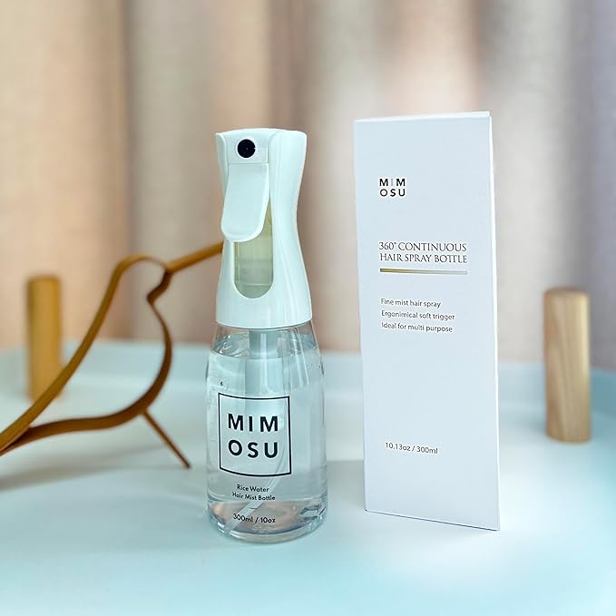 mimosu Continuous Mist Spray Bottle, 10oz – Refillable Sprayer for Hair Styling, Salon, Rice Water DIY, Curly Care Product