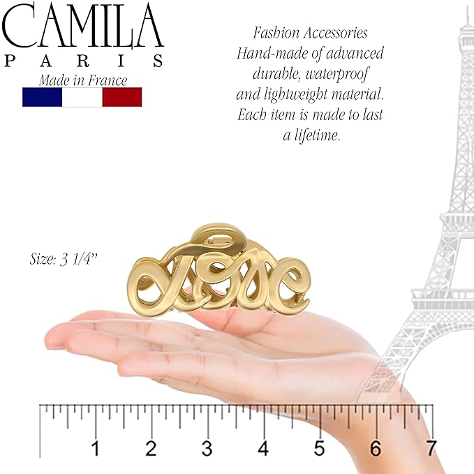 Camila Paris CP3287 French Hair Clip for Women, 3.25 inch Girls Hair Claw Clips Jaw Gold Cellulose, Fashion Durable and Styling Hair Accessories for Women, Strong Hold No Slip Grip, Made in France
