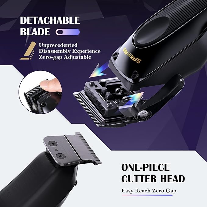 SUPRENT PRO Professional Hair Clippers for Men - High Torque Brushless Motor & Detachable Blade - Cordless Hair Trimmer Set for Barbers with Charging Stand - Premium Gift Hair Clipper Kit