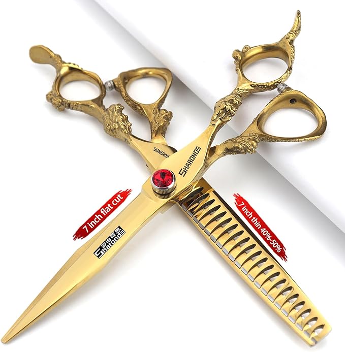 5.5/6 /7 Inch Purple Dragon Knight Professional Japanese Hair Scissors Barber Scissors Set (7 inch 2pc-C)