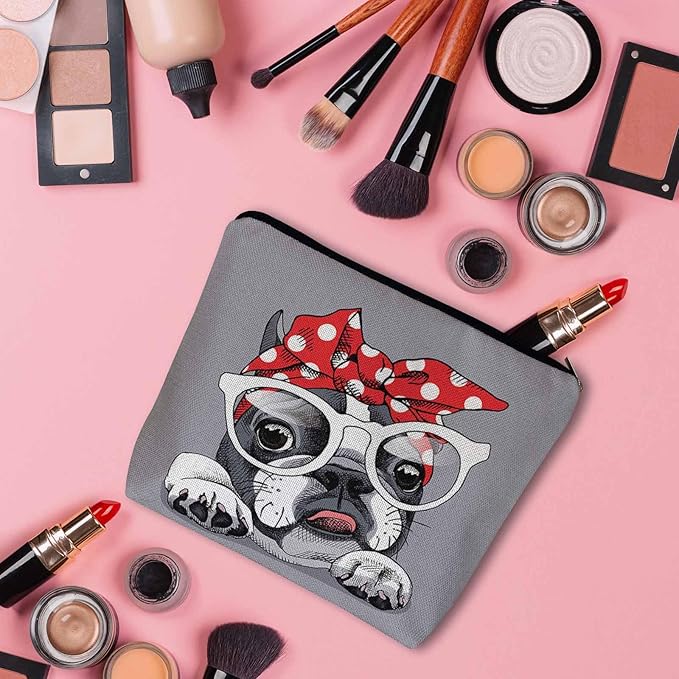 Makeup Bag French Bulldog Makeup Bags For Purse Pouch, Cute Puppy Bulldog Glasses Travel Toiletry Bag Cosmetic Bag Makeup Bags Flax Makeup Organizer Bag Pencil Pouch For Man Woman, Gray