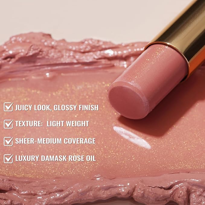 Oulac Moisturizing Shine Pink Peach Lipstick for Women - 2 in 1 Pink Peach Glossy Tinted Lip Balm, Hydrating Winter Lipstick for Dry Lips,Shine Juicy Finish Vegan 2.2g/0.07oz (G13)