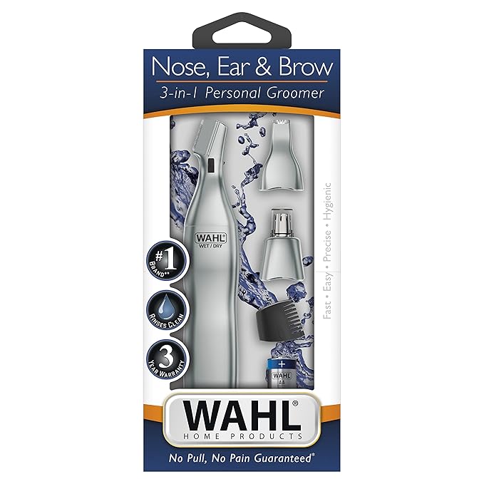 Wahl Men’s Nose Hair Trimmer, for Eyebrows, Neckline, Nose & Ear Hair, Precision Detail Trimming with Interchangeable Heads, Battery Included - Model 5545-400