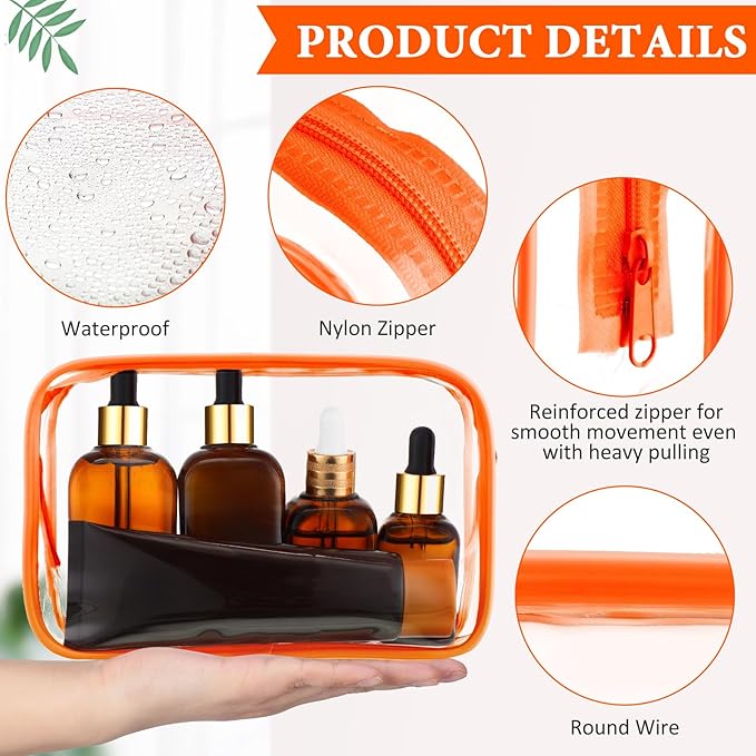 Weewooday 12 Pieces Clear Makeup Bags Cosmetic Storage Bags PVC Zipper Pouches Travel Waterproof Makeup Plastic Case for Women Organizing Toiletries Traveling Bathroom(Medium,Orange)