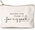 Watch Him Turn It For My Good Makeup Bag Christian Quote Faith Bible Scripture Sayings Makeup Case Linen Cotton Travel Bag Makeup Pouch Sister Gift