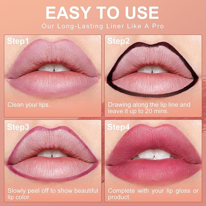 OETUIOW Lip Stain Long Lasting & Waterproof Lip Liner, Non-Stick Cup Highly Pigmented Natural Finish, Lip Gloss for All-Day Color Hold (Black)
