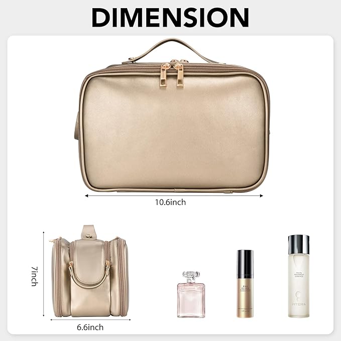 Travel Makeup Bag Women's Large Capacity Cosmetic Portable Organizer Large Opening Waterproof Storage Toiletry Bags Vertical Free-Standing Brush Holder for Easy Access Copper