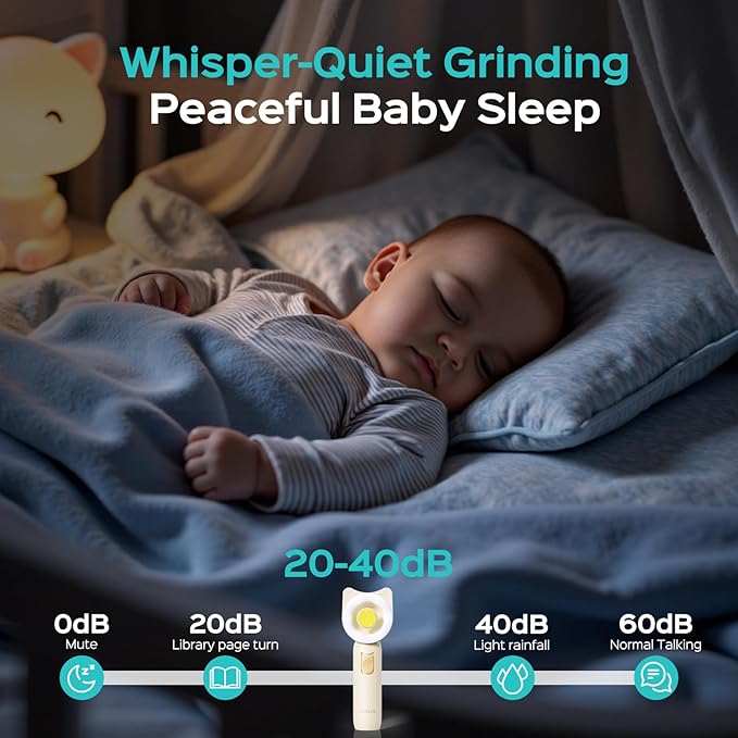 COSLUS Baby Nail Trimmer Electric: Gentle Baby Nail File with Quiet Design & 360° Light - Safe for Sleep Trim Grind, 16 in 1 Cute Nail Clipper Kit for Newborn Infant Toddler, C50, Beige
