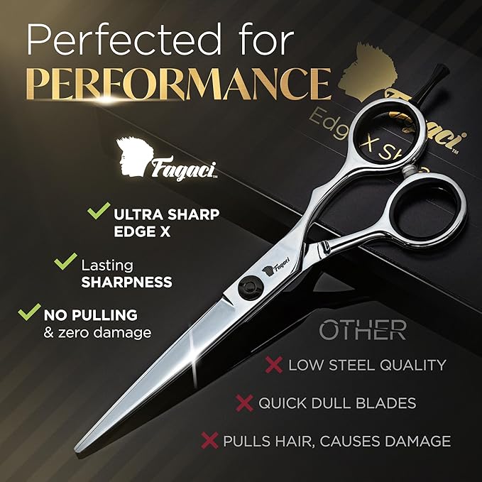 Fagaci Hair Cutting Scissors 6" Razor-Sharp, Professional Hair Scissors for Haircutting with Precise Cut, Haircut Barber Shears with Lasting Sharpness and Durable Steel, Shears for Women and Men