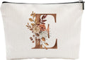 A-Z Boho Personalized Cosmetic Bag-Floral Cotton Letter Makeup Bag With Zipper-Artistic Cosmetic Bag For Travel-Bride,Birthday Gift For Women Daughter Friends-Women Makeup Organizer-A05