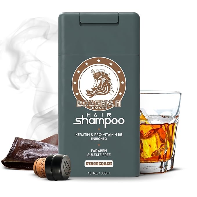 Bossman Hair Shampoo for Men – Natural Moisturizing Men's Shampoo with Keratin & Vitamin Pro5 Enriched - Paraben & Sulfate Free (Stagecoach Scent)