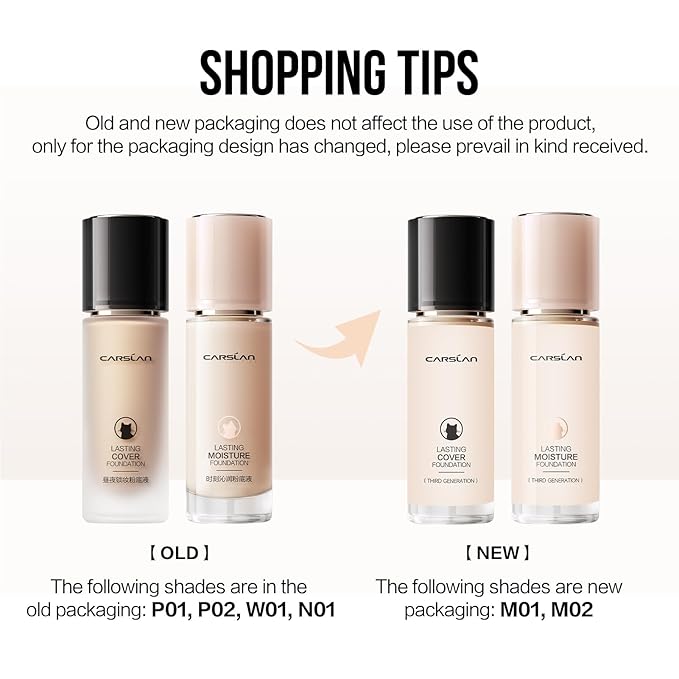 CARSLAN Lasting Moisture Foundation, 24H Longlasting Medium Coverage Dewy Finish Face Makeup, Poreless, Lightweight, Hydrating Liquid Foundation For Dry Skin, M01