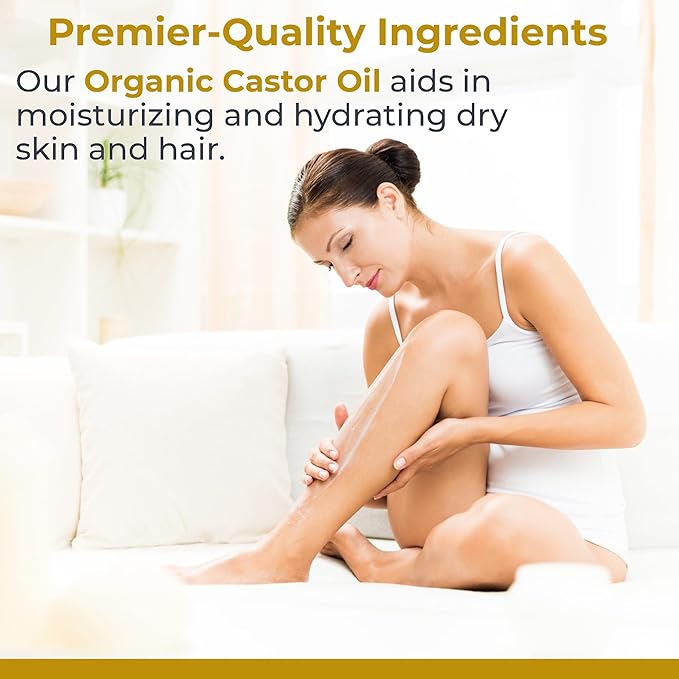 Premier Research Labs Organic Castor Oil for Face - Cold Pressed 100% Pure Castor Oil for Hair Growth, Skin & Body, Hexane Free - 8 Oz Bottle