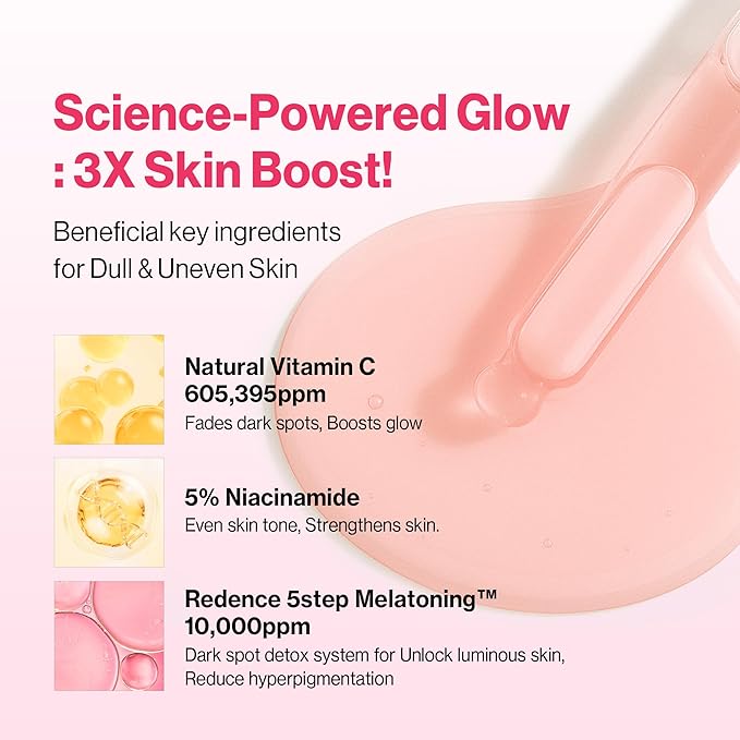 [Redence] 5% Niacinamide & 605,395ppm Natural Vitamin C Tone & Spot Serum for glow & Hydration - Gentle, Non-Sticky for Sensitive Skin, 1 fl Oz