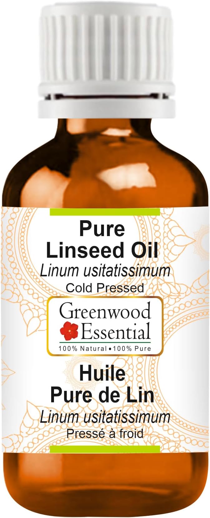 Greenwood Essential Linseed Oil (Linum usitatissimum) | Cold Pressed | Natural | Undiluted | For Diluting Essential Oils | For Skin & Massage | Men & Women | 30ml (1 oz)