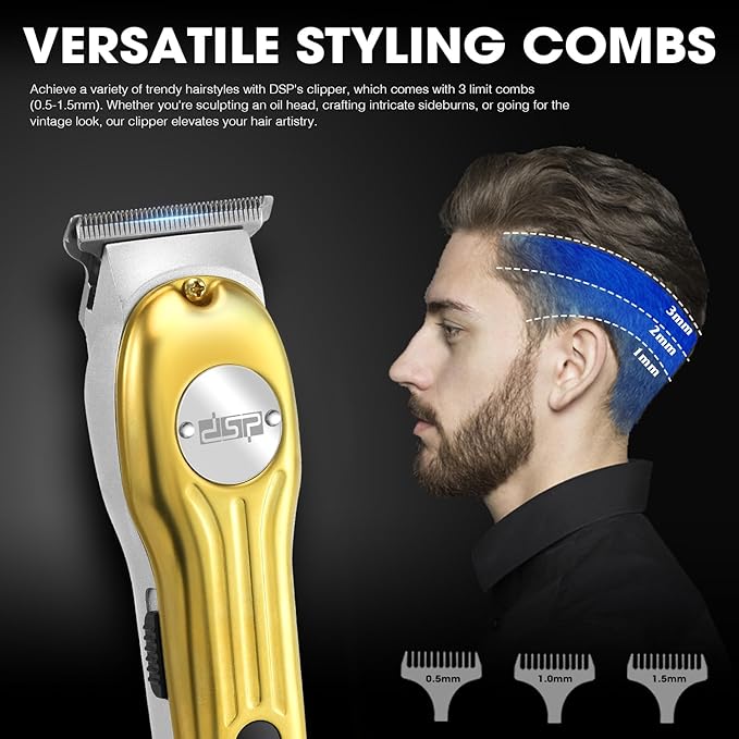 DSP Professional Hair Clipper for Men, Clipper and Trimmer Set - Electric Clipper for Hair Cutting, Cordless Barber Clipper Set with LED Display for Men Gift (Gold)