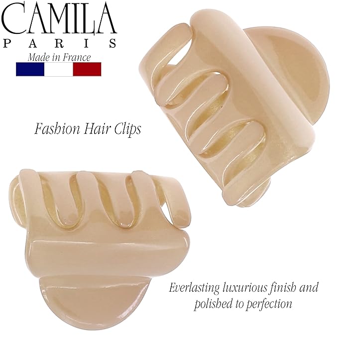Camila Paris CP3480 French Hair Clip for Women, Set of 2 Small Beige Girls Hair Claw Clips Fashion Durable Hair Accessories for Women, Luxury Ladies Strong Hold No Slip Grip Clamp, Made in France