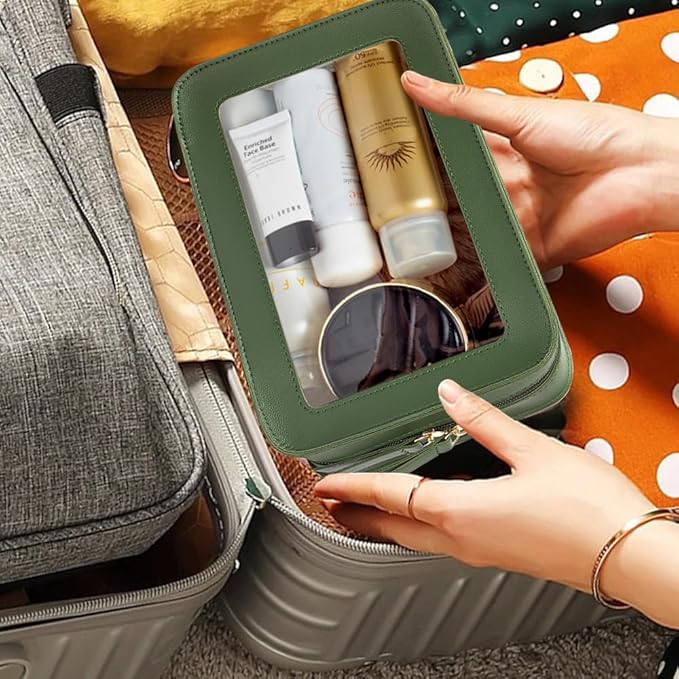 Clear Makeup Bag, Green Travel Makeup Pouch Toiletry Bag for Women Waterproof Small Cosmetic Bag Case Small Make Up Bag with Zipper Car Organizer Car Essentials for Women Men