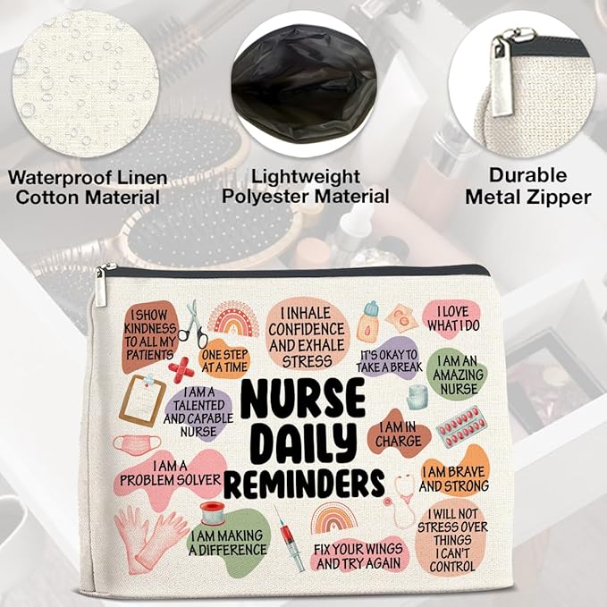 Nurse Gifts Makeup Bag, Inspirational Gifts for New Nurse Practitioner, Daily Reminders Zipper Makeup Pouch