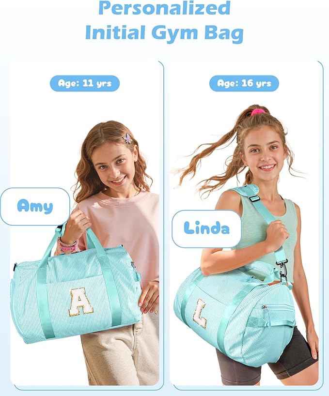 6 Year Old Girl Birthday Gift Ideas,Girls Travel Duffle Bag, Kids Initial Overnight Bags with Shoe Compartment, Personalized Weekend Bag with Cosmetic Pouch, Gifts for Niece (Letter I)
