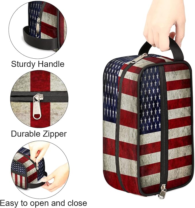 Travel Toiletry Bag for Women Men Retro American USA Flag Lightweight Cosmetic Makeup Bag Organizer Waterproof Shaving Bag Dopp Kit with Large Capacity for Toiletries and Shaving Accessories