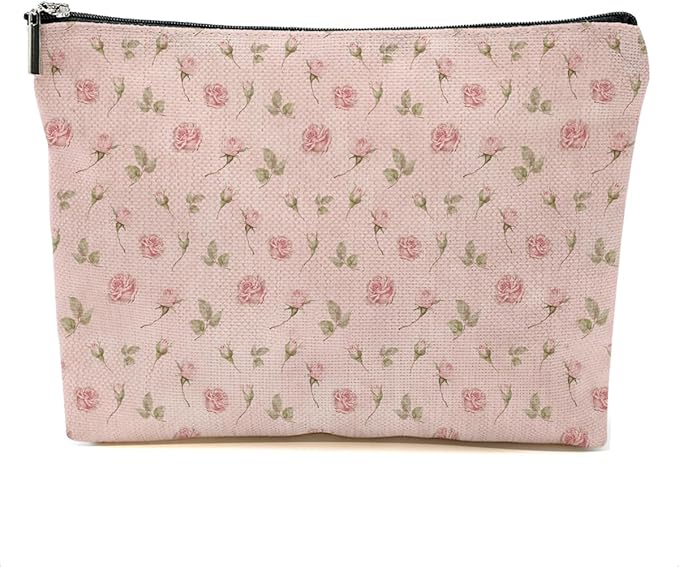 Watercolor Pink Flowers Makeup Bag Floral Cosmetic Bag Friend Friendship Gifts for Women Girls Sister Coworker Bestie Botanical Travel Organizer Zipper Pouch Christmas Thanksgiving Birthday Gifts