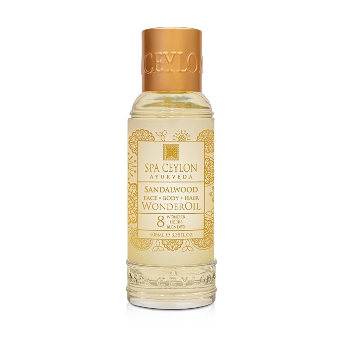 SPA CEYLON Wonder Oil Sandalwood, Luxurious Moisturizing Body Oil with Ayurvedic Herbs, Non-Greasy Natural Skin & Hair Nourishment, Vegan & Ethical,100ml