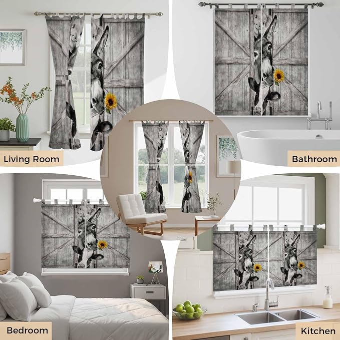 Funny Farm Animals Bedroom Curtains 63 Inch Length, Window Curtains Tab Top - Image 7