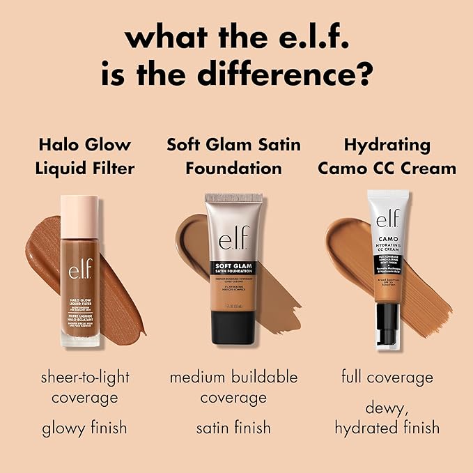 e.l.f. Soft Glam Foundation, Medium Coverage, Long-Lasting & Buildable Foundation For A Smooth, Satin Finish, Vegan & Cruelty-Free, 44 Tan Cool