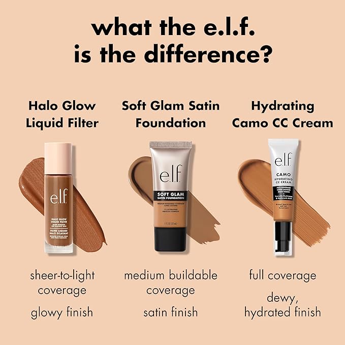 e.l.f. Soft Glam Foundation, Medium Coverage, Long-Lasting & Buildable Foundation For A Smooth, Satin Finish, Vegan & Cruelty-Free, 15 Fair Warm