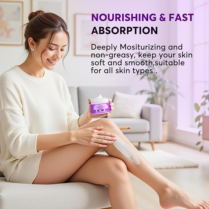 Topical Magnesium Lotion Cream for Sleep: Natural Magnesium Body Butter for Sweet Sleep/Leg Cramps/Feet/Arms/Muscle Pain Relaxation - Calm Moisturizing Day & Nighttime Cream for Women and Men 4 oz