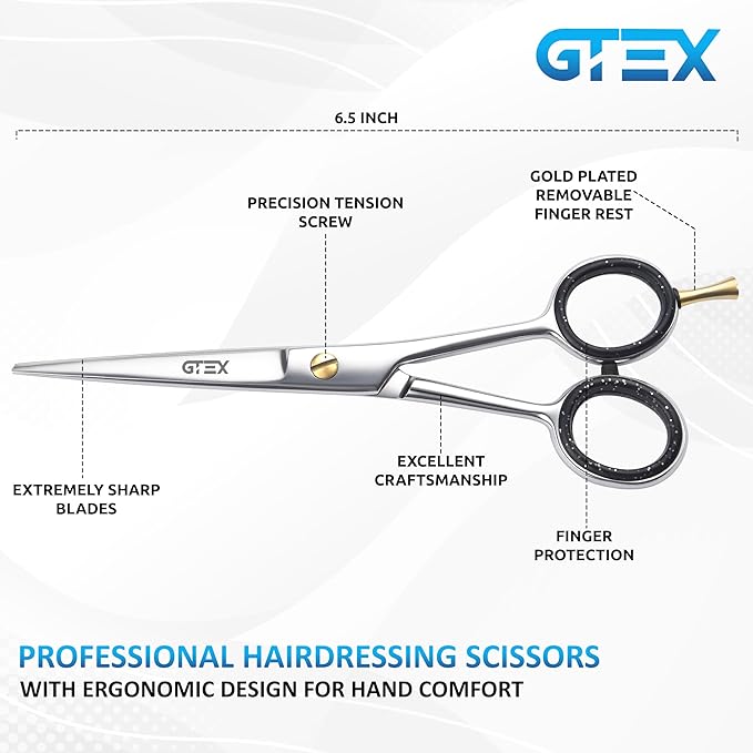 GTEX Hair Scissors, 6.5 inch Professional Hair Cutting Scissors for Women Men Adults - Barber Scissors Hair Shears - Super Sharp Haircut Scissors - Tijeras De Peluqueria Profesional