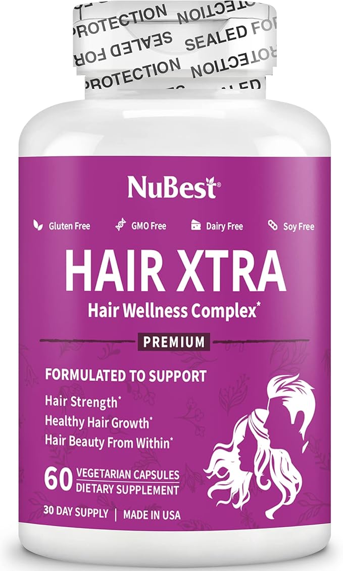 NuBest Hair Xtra - Hair Growth Vitamin for Faster Hair Growth | Natural Hair Thickening with Biotin, Zinc, MSM, B Vitamins, Choline - Hair Supplement, Hair Regrowth | 1 Month Supply