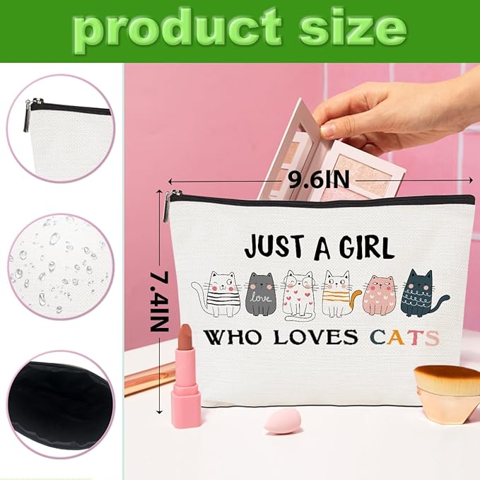 2pcs Cats Makeup Bags for Women, Cute Cat Themed Gifts Cosmetic Bag Travel Zipper Pouch for Sister Bestie, Christmas Birthday Gifts for Women Girls Cat Mom