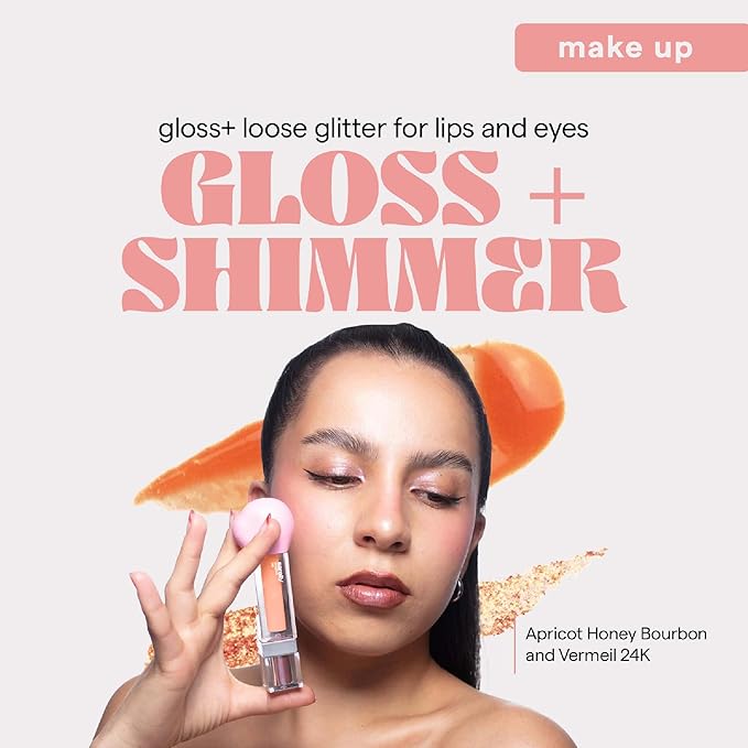 SARELLY, Lip Gloss + Shimmer, Apricot Honey Bourbon & Vermeil 24K, Makeup, Vegan Lip Shine, Sarelly Creative Lab