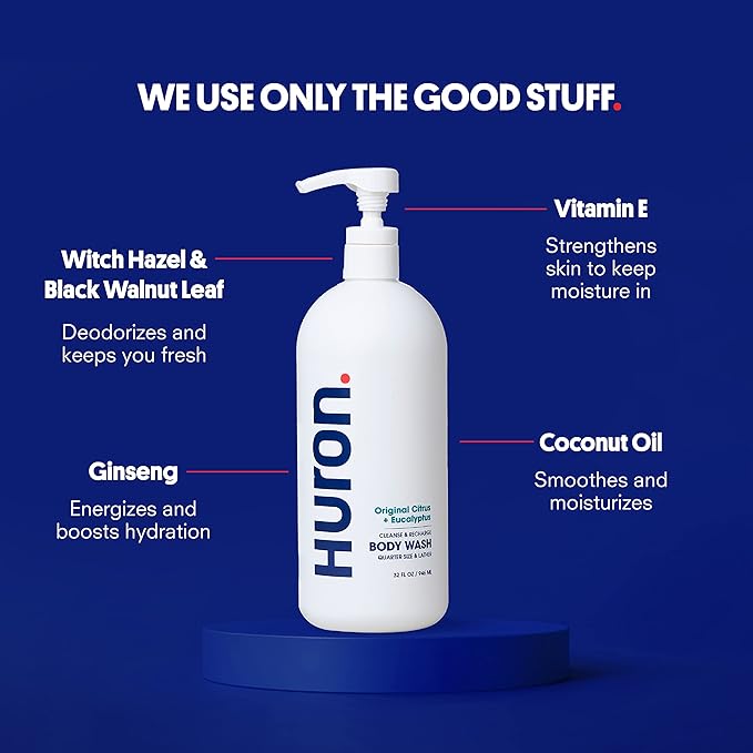 Huron Men's Moisturizing Body Wash - Crisp Citrus, Eucalyptus, Mint, Aromatic Greens - 32 fl oz