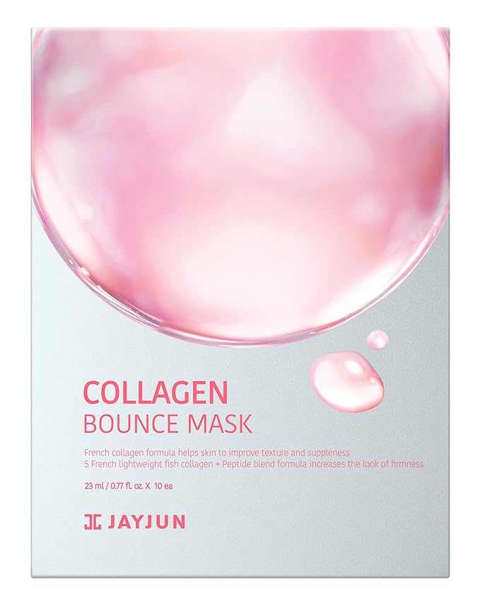 JAYJUN Collagen Bounce Mask (10 Sheets) – Firming & Plumping with French Marine Collagen 0.77 fl. oz.